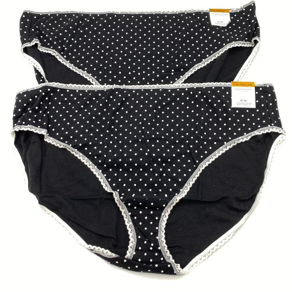INC black and white polka dot briefs panties‎ size 3X New lace trim cotton